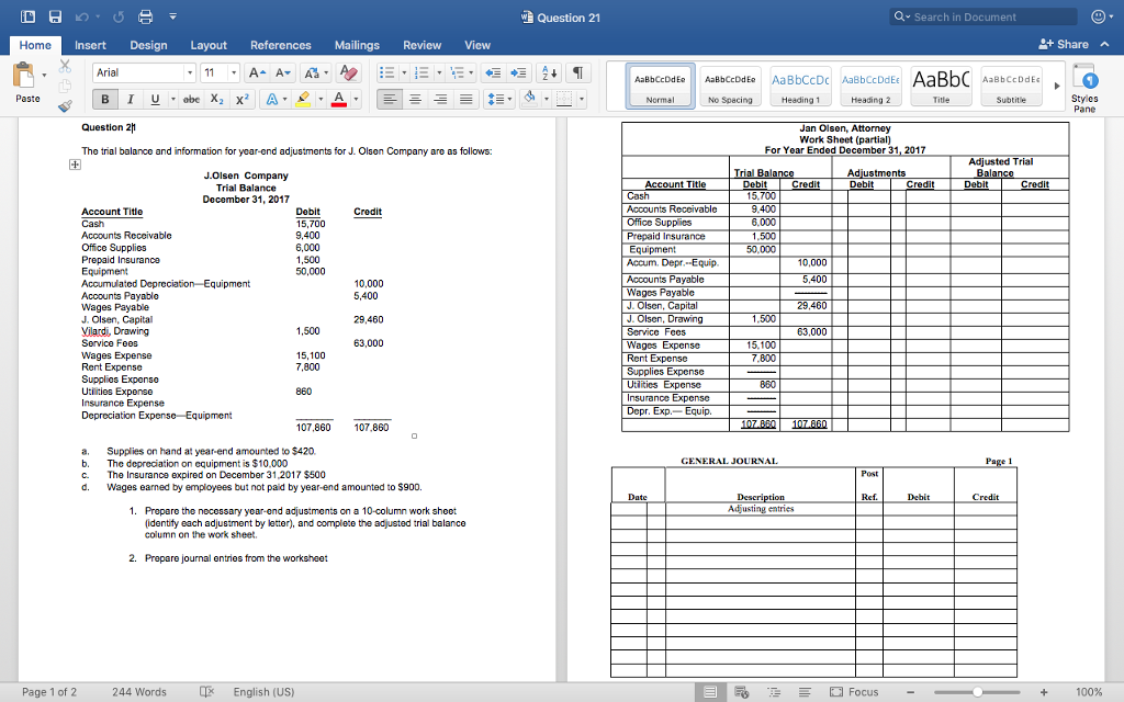  Question 21 Q Search in Document Home InsertDesign Layout References Mailings