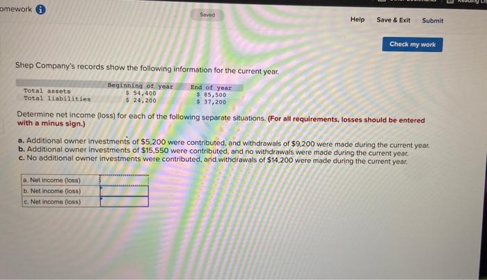  omework Saved Help Save & Exit Submit Check my work Shep