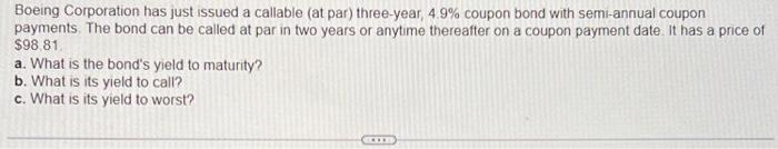 (at par) 10-year, 6.0% coupon bond with annual coupon payments. The bond