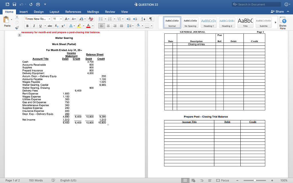  QUESTION 22 Q Search in Document Home InsertDesign Layout References Mailings