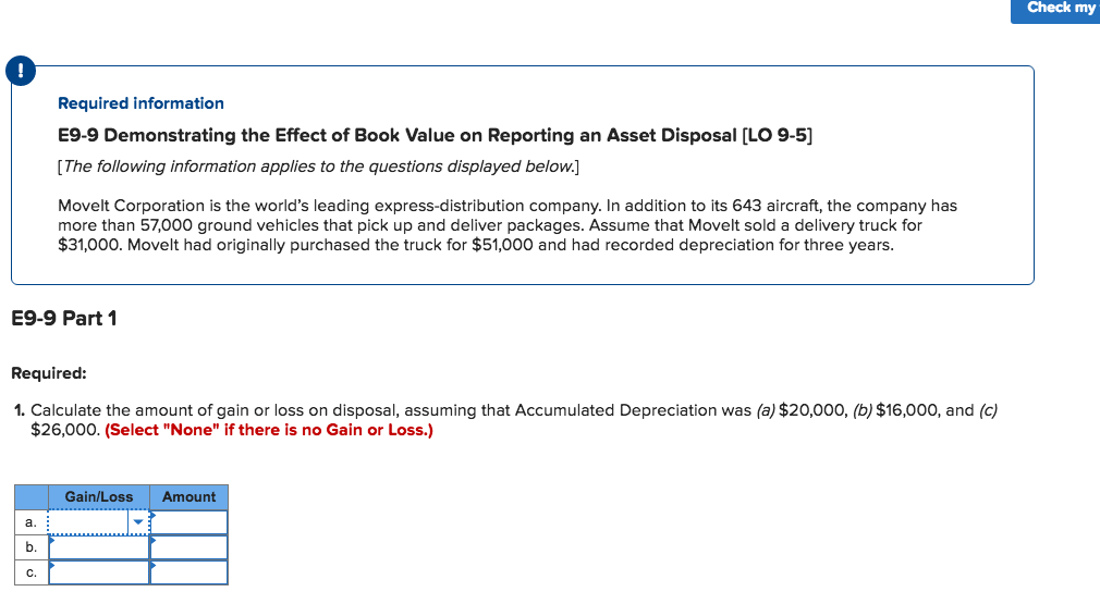  Check my Required information E9-9 Demonstrating the Effect of Book Value