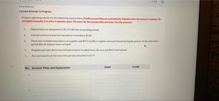 ./10 E 1 View Policies Current Attempt in Progress Prepare adjusting