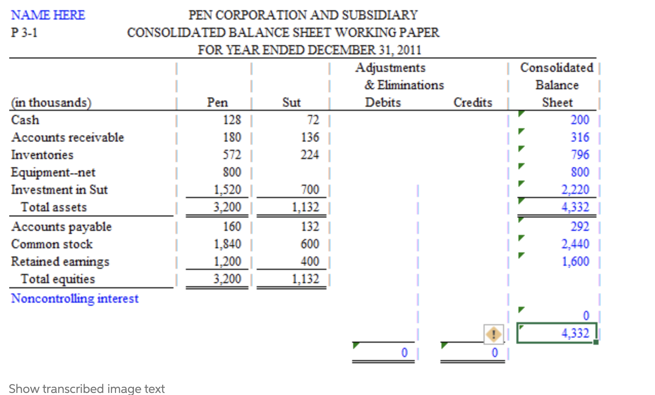 compute consolidated net income one year later On December 31, 2011, Pen