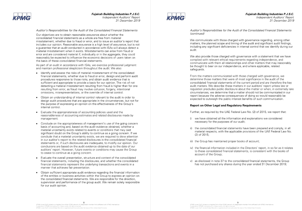 statements (Yes/No) Fujairah Building Industries P.J.S.C. and its subsidiaries Consolidated statement of