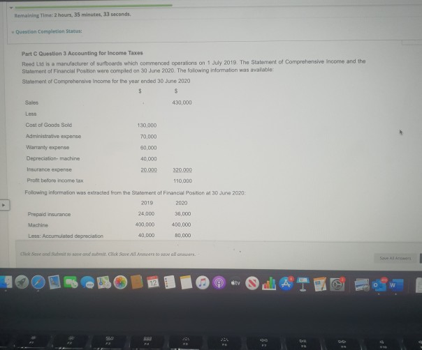Remaining Time 2 hours, 35 minutes, 33 seconds. Question Completion Status: