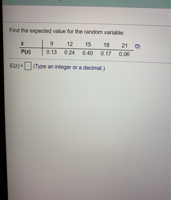 0.3 0.2 0.1 0.4 What is the expected value? (Type an integer