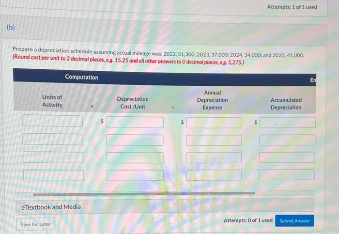 One bus was purchased on January 1,2022 , at a cost of