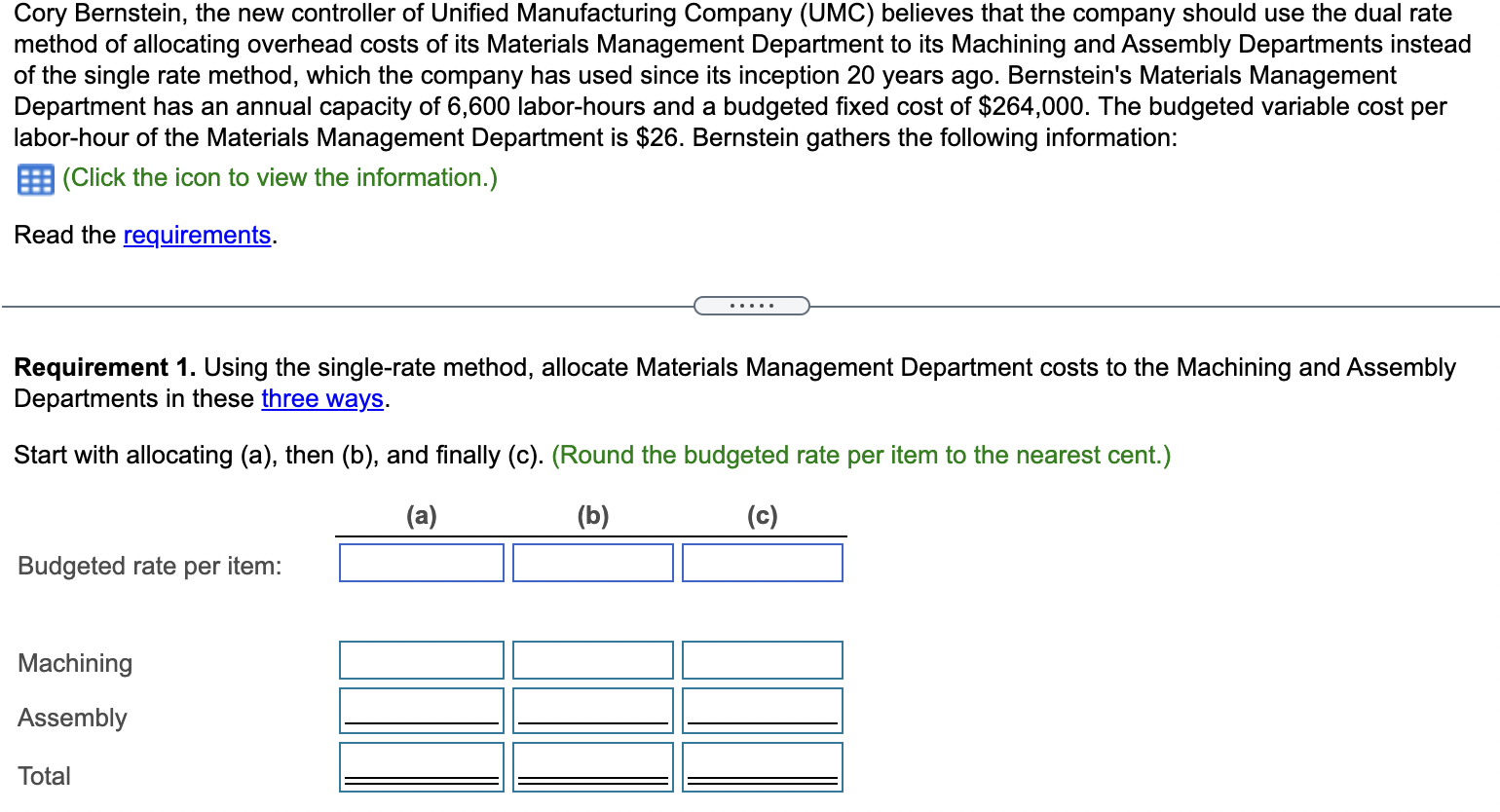 the Machining and Assembly Departments when (a) the budgeted fixed-cost rate is