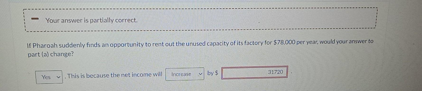 Your answer is partially correct. If Pharoah suddenly finds an opportunity