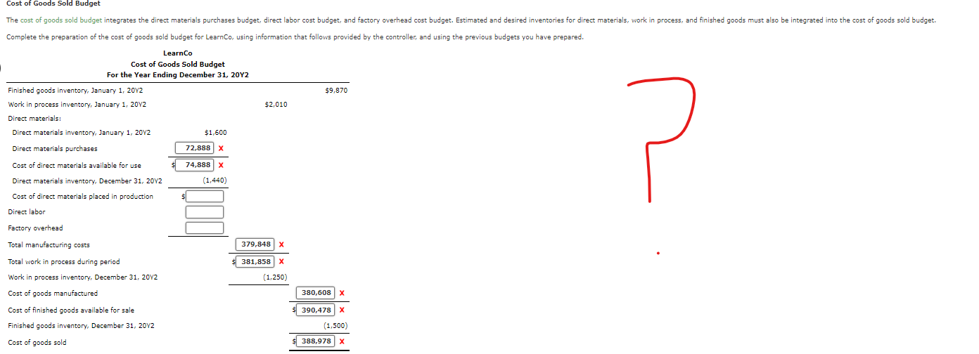 following production budget and fill in the missing amounts. You may need