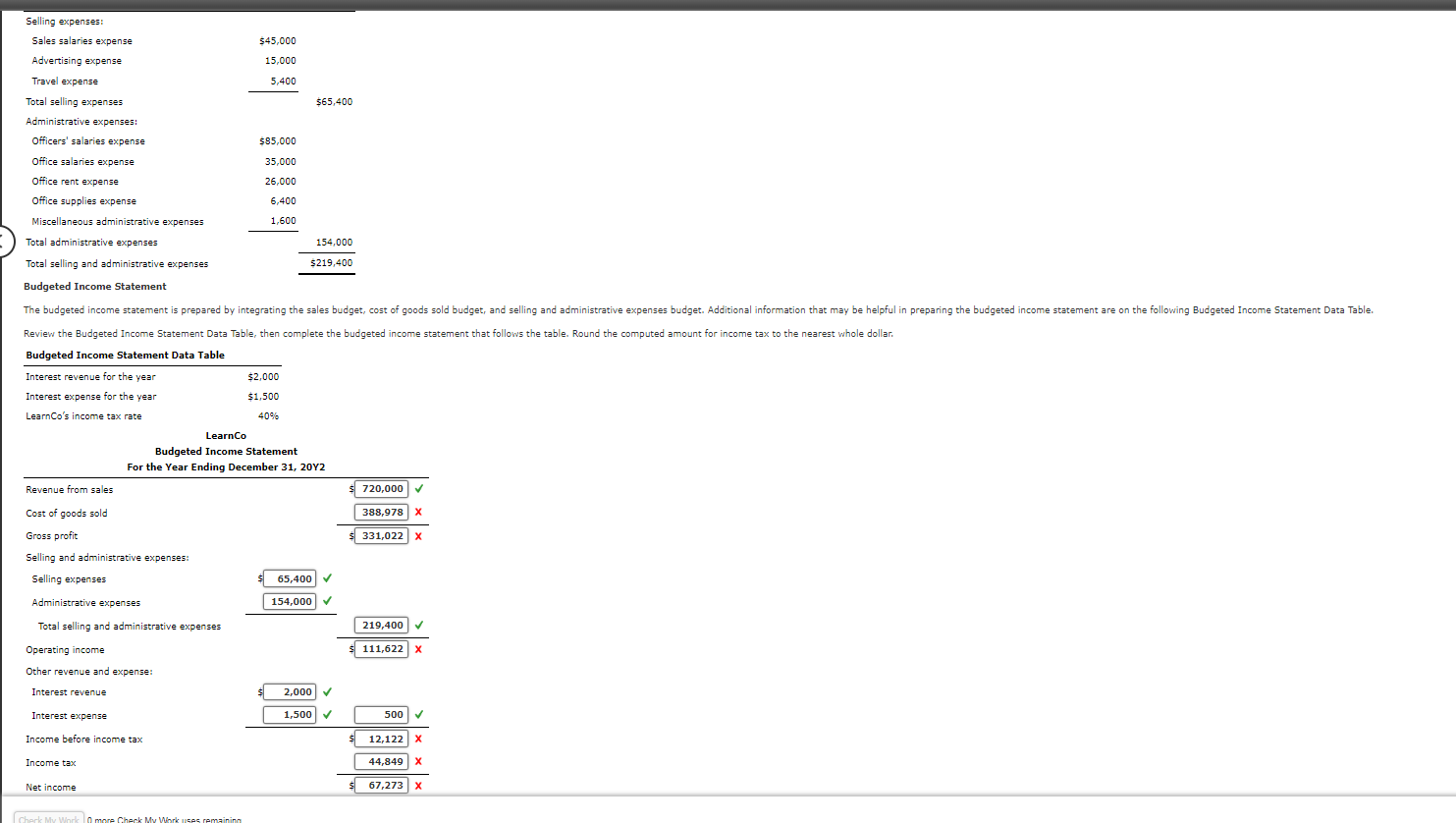to use numbers from the sales budget you prepared. Direct Materials Purchases