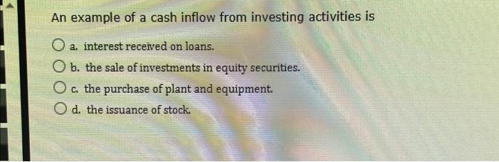 cash flows, only a. the investing activities section is different. b. the