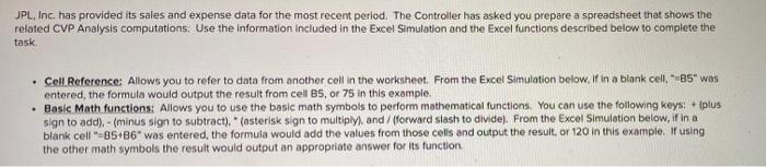  JPL, Inc. has provided its sales and expense data for the