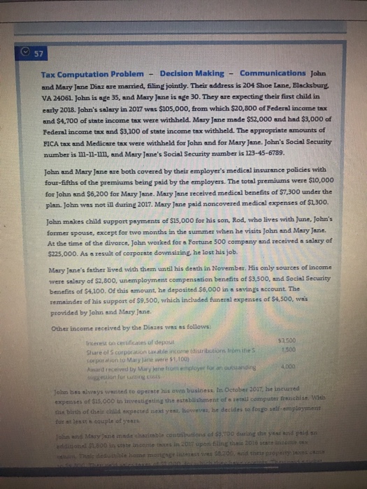 Using Tax Laws for 2016 Tax Computation Problem Decision Making Communications John