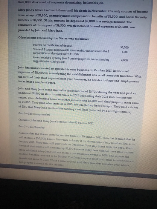 and Mary Jane Diaz are married, filing jointly. Their address is 204