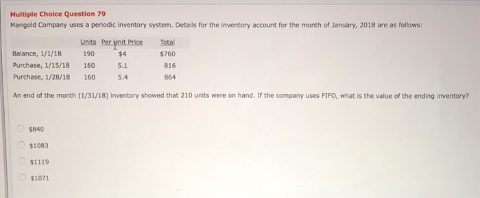  Help please will thumbs up! Multiple Choice Question 79 Marigold Company