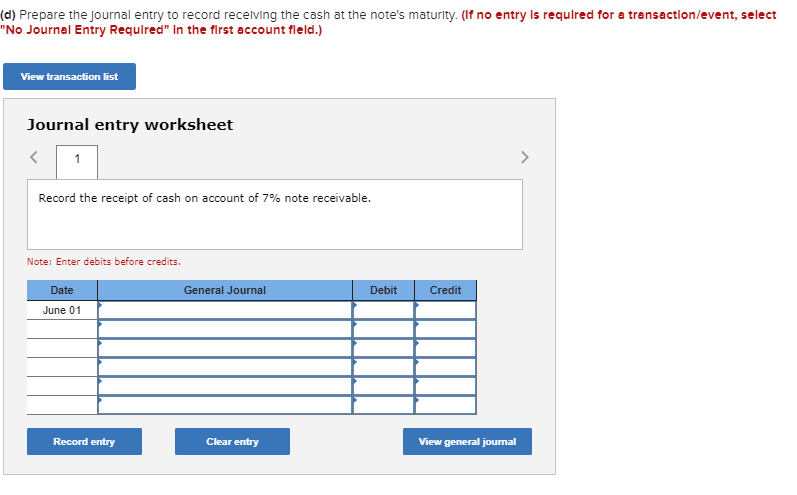 and accepts a three year, 7% note in return. The note was