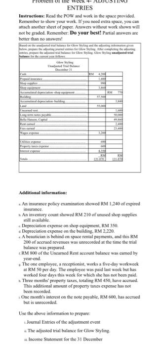  ENTRIES Instructions: Read the POW and work in the space provided.