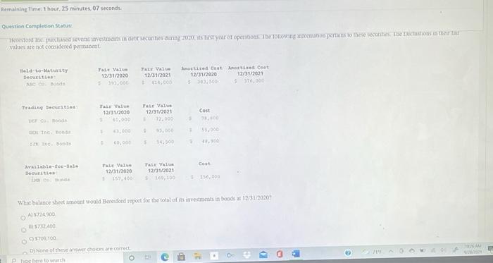  Remaining Time: 1 hour, 25 minutes, 07 seconds Question completion Status