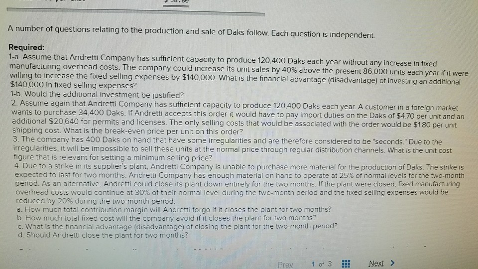 in a Variety of Situations [LO12-2, L012-3, LO12-4] Andretti Company has a