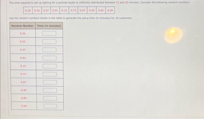  The time required to set up lighting for a portrait studio