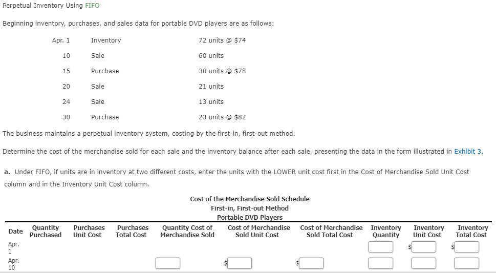 Perpetual Inventory Using FIFO Beginning inventory, purchases, and sales data for