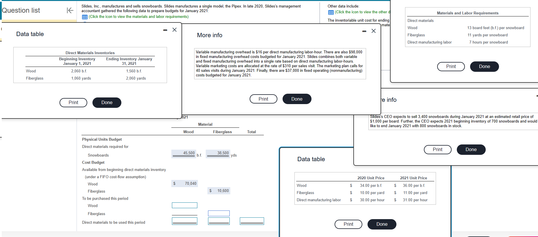 Please help solve the blank boxes Slides, Inc., manufactures and sells snowboards.