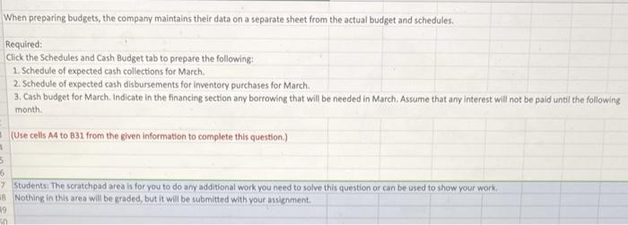 needs a cash budget for March. The following information is available 2