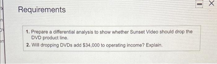 DVD product line would add $36,000 to operating income of the company