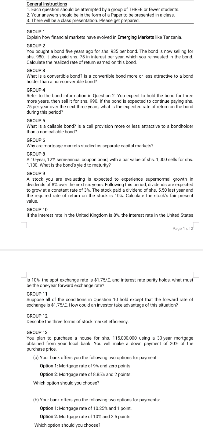  General Instructions Each question should be attempted by a group of