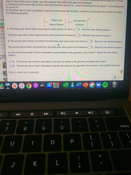 period and for both firms. b. Calculate both the arithmetic and the