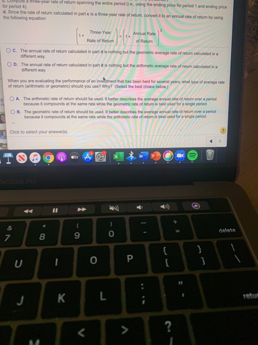 geometric mean rates of return for the entire three-year period using your