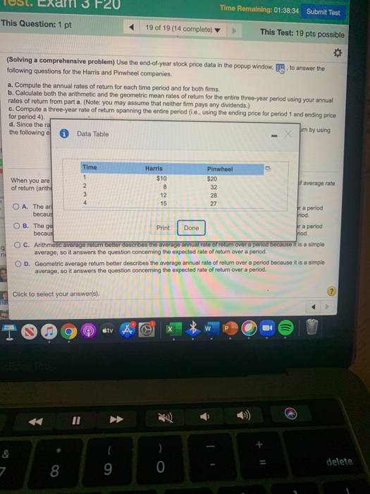neither firm pays any dividends.) c. Compute a three-year rate of return