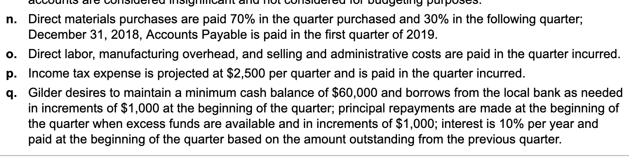 tires for $80 each. Gilder is planning for the next year by