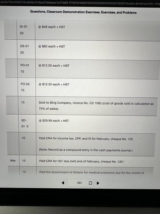 is provided on pages 582-583. In March, salaries areas follows (all deductions