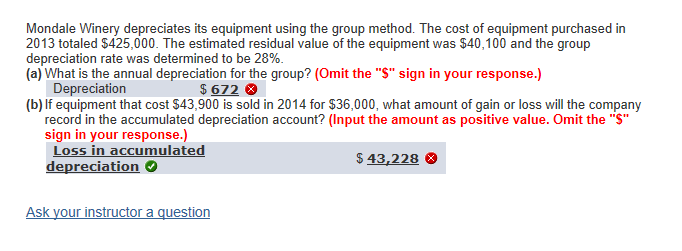 Mondale Winery depreciates its equipment using the group method. The cost
