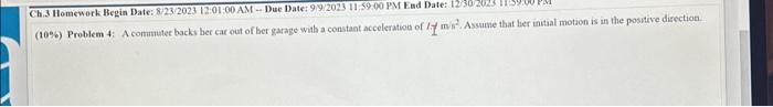  Ch.3 Homework Begin Date: 8/23/2023 12:01:00 AM -- Due Date: 9/9/2023