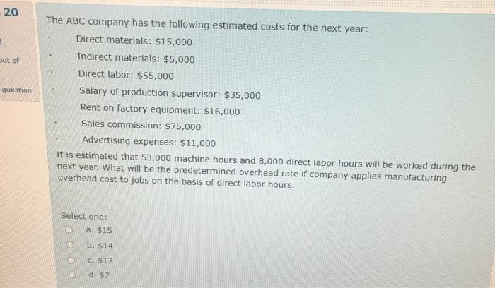 unit. Therefore, when 20,000 units are produced: ut of question Select one: