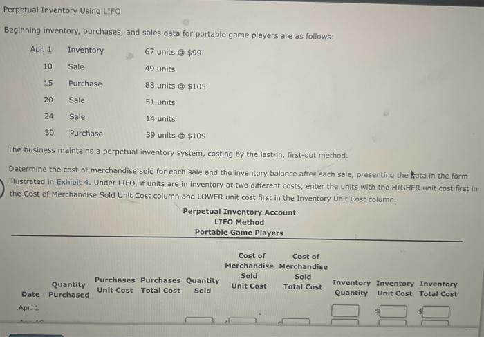  part a and b Beginning inventory, purchases, and sales data for