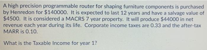  A high precision programmable router for shaping furniture components is purchased