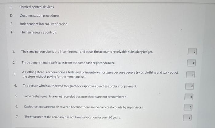 In the space to the left of each item, enter the code