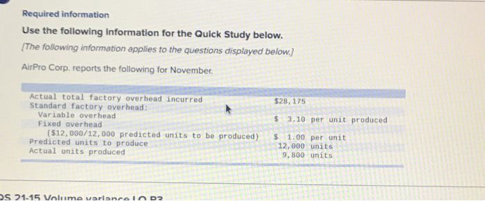  Required information Use the following Information for the Quick Study below.