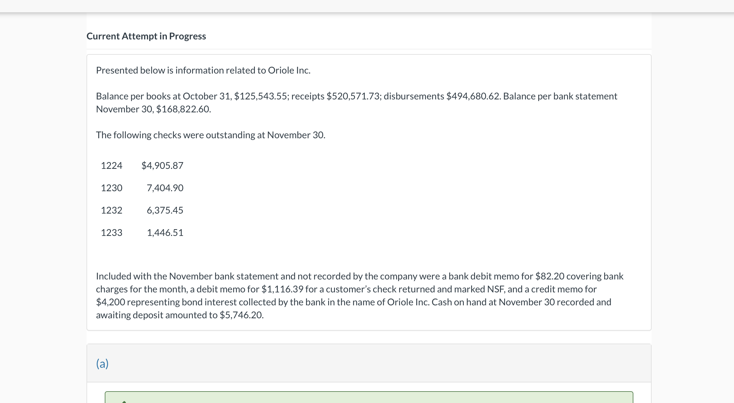  Current Attempt in Progress Presented below is information related to Oriole