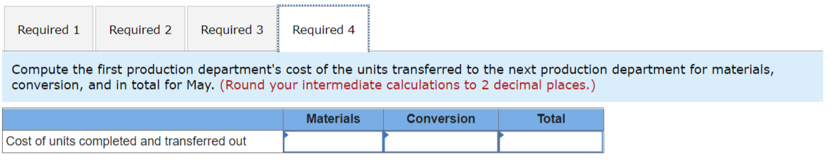 that is used in the first production department is added at the