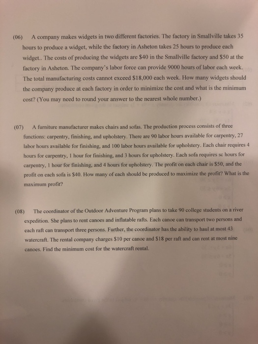  questions 6 7 and 8 please makes widgets in two different