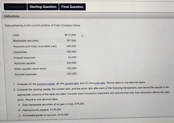 instructions Starting Question Final Question Instructions Data pertaining to the current