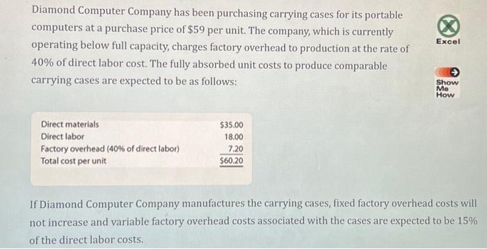  Diamond Computer Company has been purchasing carrying cases for its portable
