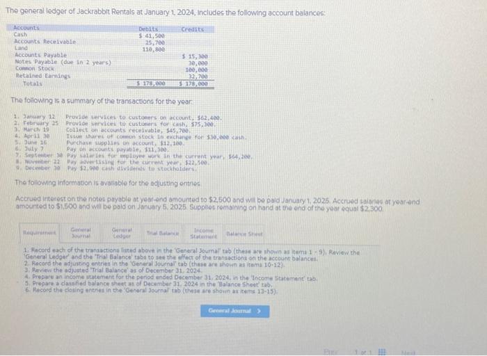 Please help. need help with the requirements 1-6 The general ledger of