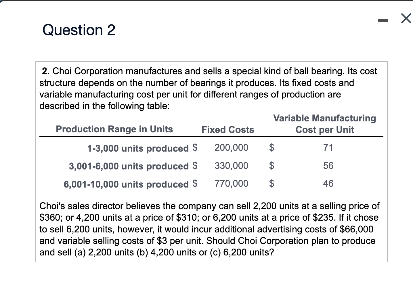 and sells dresses at a variable cost of $16 each and a