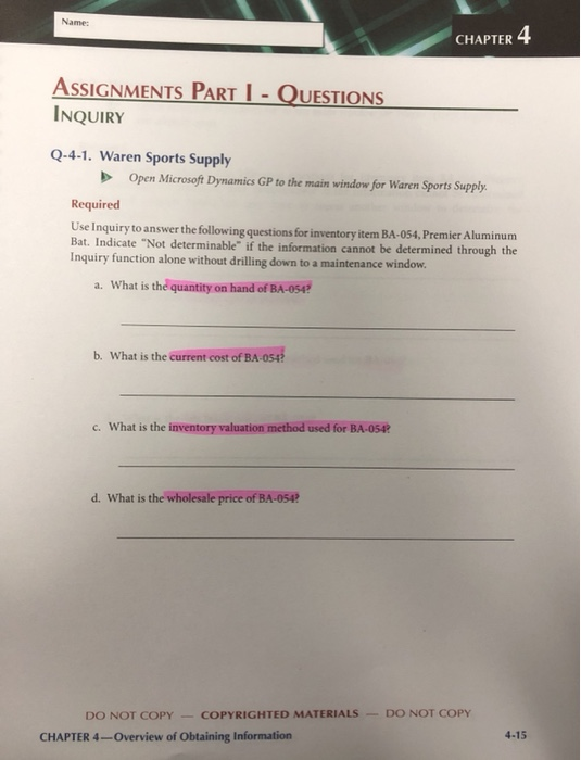 Sports Supply Open Microsoft Dynamics GP to the main window for Waren